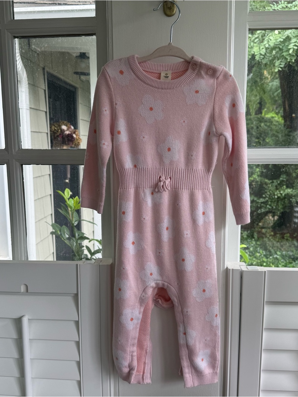 Tucker + Tate Pink Floral Knit One-Piece Romper with Floral Accents 18M